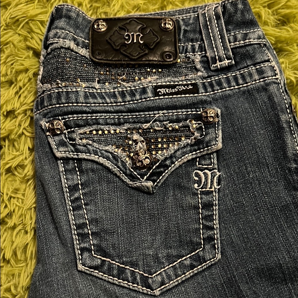 Miss Me Blue Skinny Jeans with Decorative Stitching Y2K skinny pant✨ - Picture 2 of 3